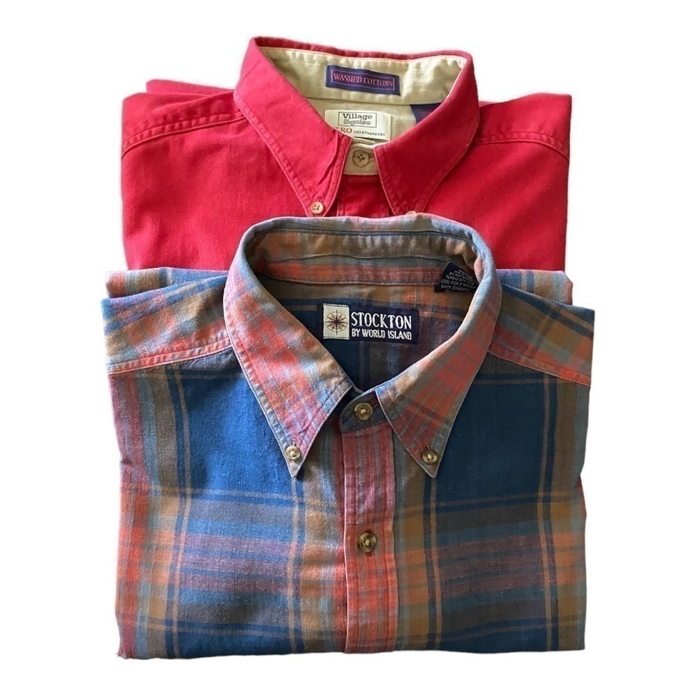 MENS BUNDLE-TWO BUTTON FRONT SHIRTS-SIZE LARGE